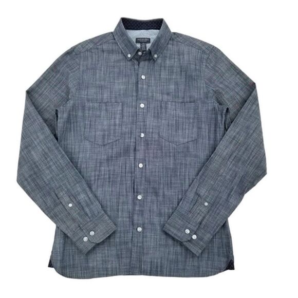 Van Heusen Mens Underground Blue Never Tuck Slim Fit Button-Down Shirt Size L - Picture 1 of 9